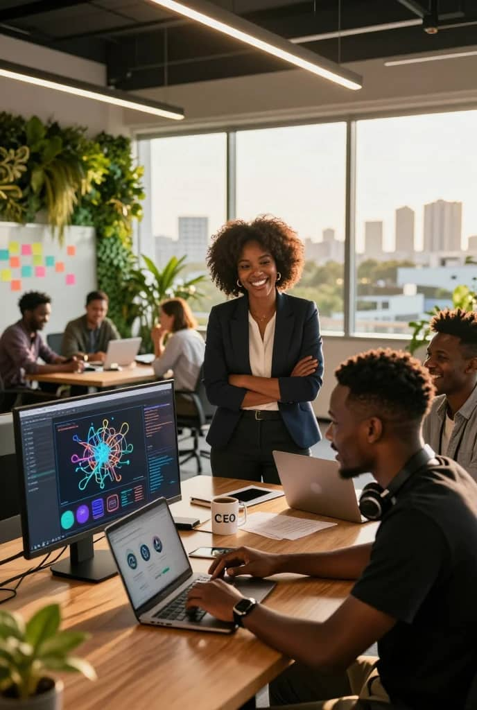 African software engineer coding in a modern office